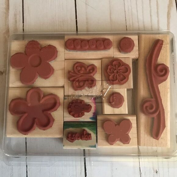 Stampin up! Miscellaneous wood mounted rubber stamps set of 10 floral butterfly - Picture 2 of 2